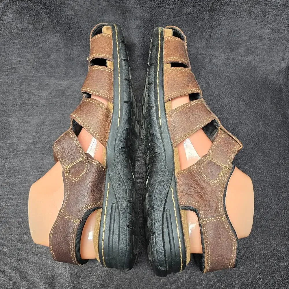 Dr. Scholl's Memory Foam Gaston Brown Leather Sandals Adjustable Straps